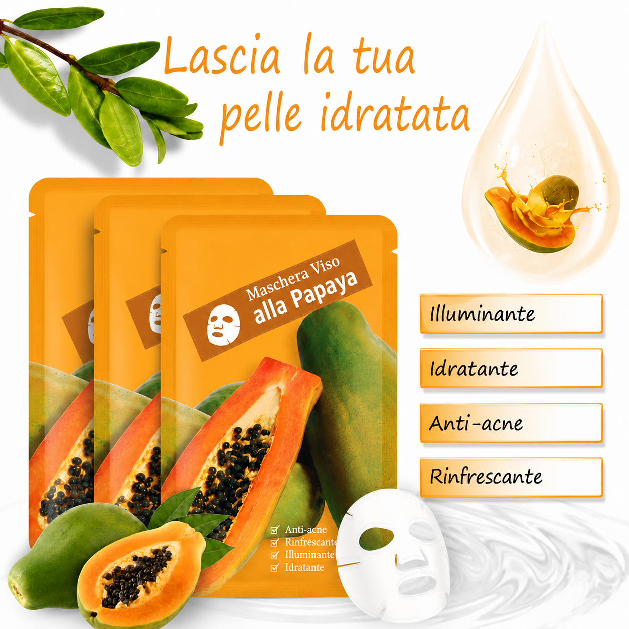 Maschera viso in tessuto alla papaya